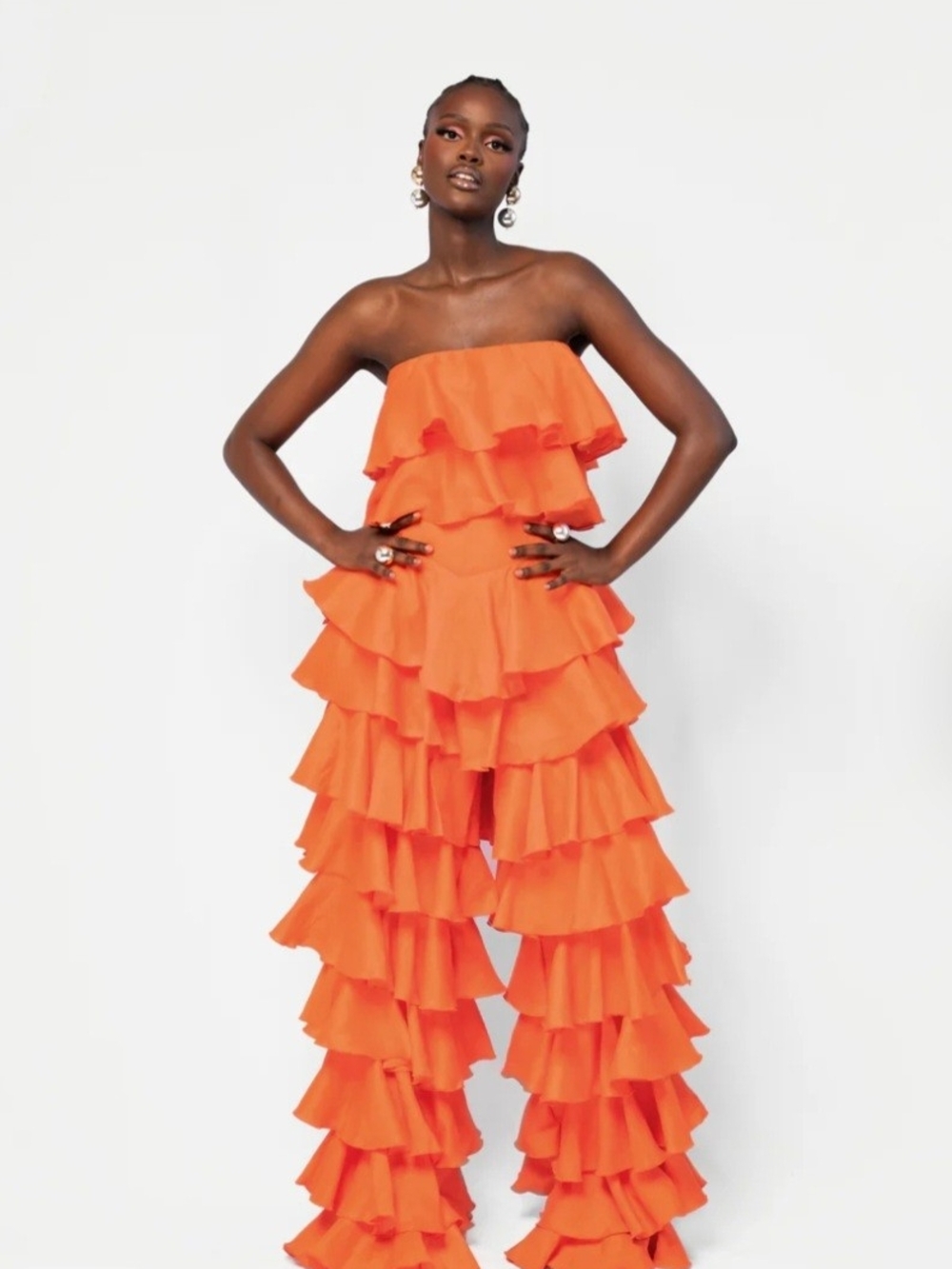 OFUURE Bright Orange Ruffle Linen Pants
